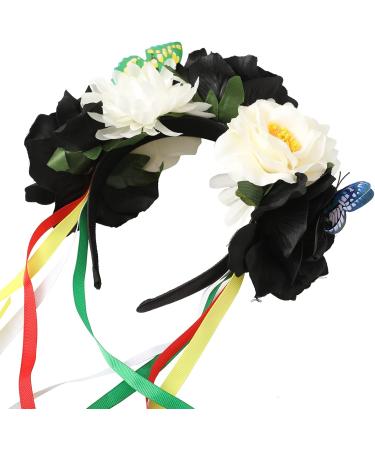 WELROG Halloween Floral Headband Rose Flower Headpiece Day of the Dead Headband Halloween Fancy Dress Costume Accessory (Black-White) - Buy Online on SooperMarket.com