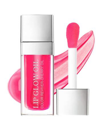 AOOWU Plumping Lip Oil Tinted Moisturizing Lip Oil Long Lasting Nourishing Lip Hydrating Lip Gloss Tint Lipstick for Women Glitter Shine Liquid Lipstick Lip Glaze Makeup Cosmetic 015 - Cherry red
