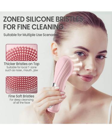 Silicone Face Scrubber Electric Facial Cleansing Brush Skincare Tools with Magnet Charger for Deep Cleaning|Gentle Exfoliating|Massaging (Pink) - Buy Online on SooperMarket.com