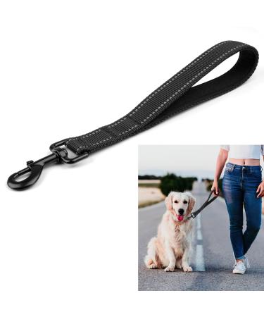 Dog leash short short leash with padded handle short driver dog (32 cm length 2.5 cm width) for training lines reflective nylon dogs drag line for large medium and small dog black black s