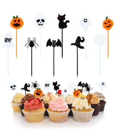 KESOTE 100PCS Halloween Cupcake Toppers, Plastic Halloween Toothpicks Halloween Cupcake Food Cocktail Appetizer Picks for Halloween Baby Shower Birthday Wedding Party Cake Decorations