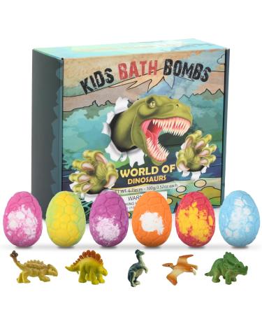 Bezavea 6 Pack Bath Bombs for Kids with Surprise Dinosaurs Toys Inside Handmade Large Bath Bombs Gift Set Natural Essential Oil SPA Bath Fizzies Set Christmas Birthday Gifts for Boys Girls