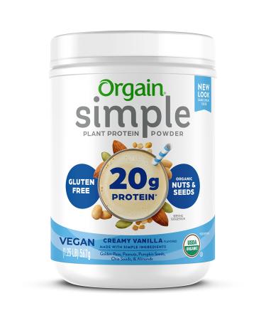Orgain Simple Organic Vegan Protein Powder, Vanilla - 20g of Plant Based Protein, Made with Fewer Ingredients and Without Dairy, Gluten and Stevia, Kosher, Non-GMO, 1.25 Lb (Packaging May Vary)