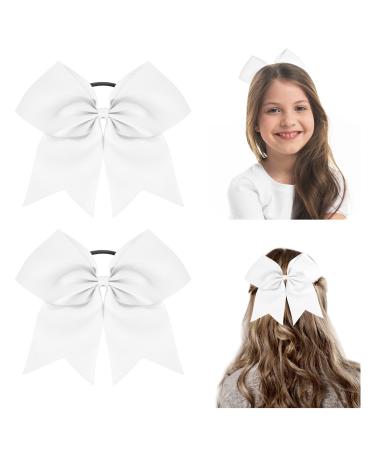 WLLHYF 2PCS Large Cheer bows  Jumbo Cheer Hair Bows Ponytail Holder Elastic Band Handmade for Cheerleaders Teen Girls College Sports White Cheerleading Bow Christmas Hair Accessories 8 Inch (white)