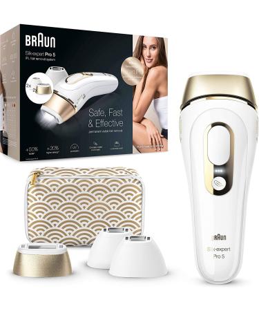 Braun IPL Silk Expert Pro 5 hair removal device for permanently visible hair removal Venus razor & bag alternative to laser hair removal gift for women pl5137mn white/gold