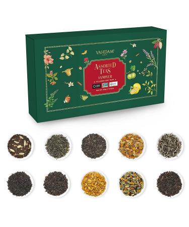 VAHDAM Assorted Loose Leaf Tea Sampler Gift Set (10 Teas 50+ Cups) New Year Gifts 2024 Ideas - Green Tea Chai Tea & More | Gifts For Women & Men | Tea Gift Set Assorted Teas Sampler - 10 Teas