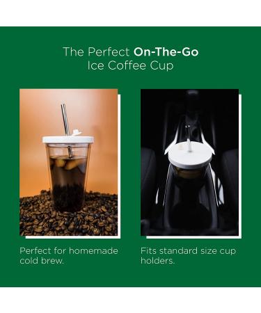 24 Oz Reusable Iced Coffee Cup with Leak Proof Double Wall Insulation - Includes Plastic & Metal Straws and Cleaner - Buy Online on SooperMarket.com