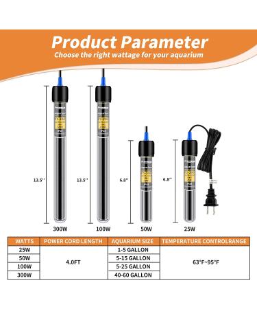 FREESEA 25W Aquarium Fish Tank Heater - Submersible, Adjustable Thermostat for Betta & Turtle - Ideal for Under 75 Gallon Tanks - Buy Online on SooperMarket.com