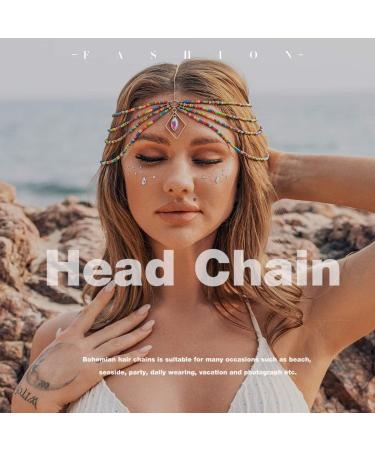 Boho Beaded Layered Head Chain - Colorful Beach Headpiece for Women and Girls - Buy Online on SooperMarket.com