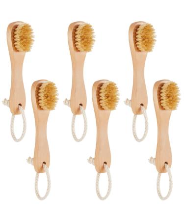 6 Pcs Natural Bristles Wooden Face Cleaning Brush Face Exfoliator Brush Dry Brush for Face Care Face Scrubber Exfoliator Wood Handle Facial Cleanser Face Exfoliator Tool to Unclog Pore