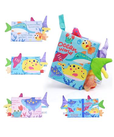 Crinkle Sensory Book Built-In Sound Paper Marine Life Baby Books with 3D Animal Tails Early Learning Babies Educational Toy For 0-12 Months Old Toddlers Infants Babies Ocean World