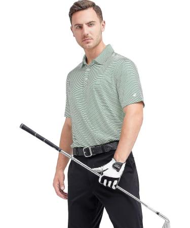 Men's Moisture Wicking Golf Polo Shirt - Emerald Stripe, XX-Large - Buy Online on SooperMarket.com