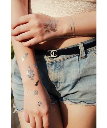 8 Sheets Gold Metallic Temporary Tattoos for Women - Shimmer Designs, Jewelry Fake Tattoo Stickers - Waterproof Body Makeup - Buy Online on SooperMarket.com