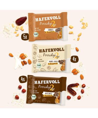 Hafer Porridge2go Mixbox Organic Vegan Cereal Bars (13 x 55g) | Peanut Hazelnut Almond Coconut - No Added Sugar - Buy Online on SooperMarket.com