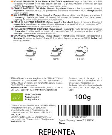 Raspberry Leaf Tea Organic 100g (50 Cups) | Rubus idaeus Pure Dried Loose Herbal Tea REPLANTEA - Buy Online on SooperMarket.com