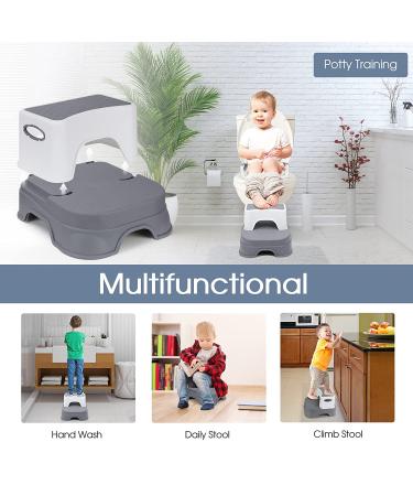 Potty Training Seat with Step Stool Ladder for Kids | Safe Toilet Seat for Boys & Girls | 2-in-1 Design with Splash Guard | Includes 2 Cushions, Cleaning Brush, and Hook | Gray - Buy Online on SooperMarket.com