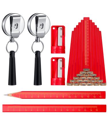 20 Pieces Carpenter Pencils Flat Pencils 2 Pieces Retractable Carpenter Pencil Holders 2 Pieces Carpenter Pencil Sharpeners Carpenter Pencils Cutter Marking Tool Set (Black Refill)