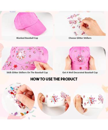 Personalized DIY Baseball Cap Set for Girls - Adjustable Glittering Sun Hat with 8 Leaves Stones - Buy Online on SooperMarket.com