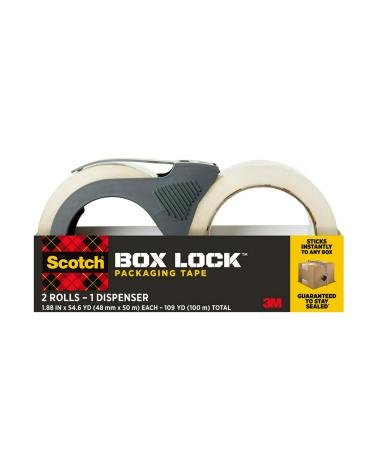 Scotch Box Lock Packaging Tape, 2 Rolls with 1 Refillable Dispenser, 1.88 in x 54.6 yd, Extreme Grip, Sticks Instantly to Any Box