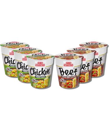 Nissin Ramen Noodles Multipack of 3 each Nissin Pot noodle Chicken Teriyaki Instant Ramen Noodles Style 70g and Nissin Noodles Cup 5 Spices Beef Flavour 64g Bundled By TGBK | Pot Noodles