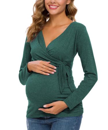 Love2Mi Women Maternity Breastfeeding Tops Long Sleeve V-Neck Cute Maternity Clothes XL Hunterbr-long