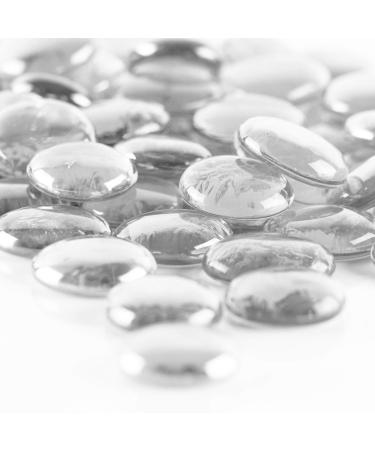 CYS EXCEL X-Large 1.1"-1.35" Clear Glass Flat Gemstone Vase Fillers (1 LB) Multiple Color Choices Marble Beads Aquarium Rocks Floral Supplies Stones Decorative Mosaic Gem Pebbles (Approx. 28-35 PCS) 1 LB Clear