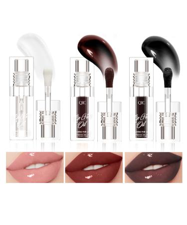 3 Colors Lip Plumping Gloss Waterproof Long-Lasting Moisturizing Velvety Lip Stain Clear/Black Cherry/Black Lip Oil Plumping Hydrating Liquid Lipstick Vegan Lip Makeup