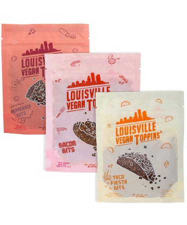 Louisville Vegan Jerky - Toppins' Bits Variety Pack: Bacon, Pepperoni, & Taco Fiesta Bits, Vegetarian & Vegan-Friendly Jerky, 5-7 Grams of Protein (3 oz, 3-Pack)