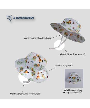 LANGZHEN Giraffe XL Beach Sun Protection Hat for Baby Girls - Adjustable Wide Brim Toddler Kids Hat with Chin Strap - Summer Play Essential - Buy Online on SooperMarket.com