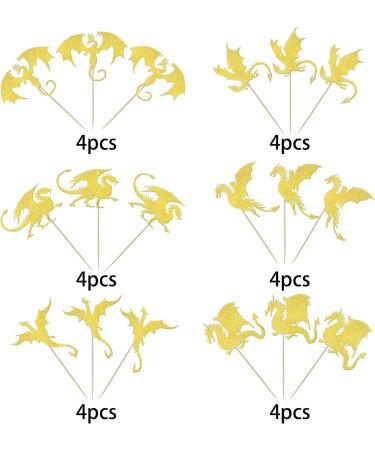 24-Piece Kite Tortendeco Glitter Fantasy Cake Topper Set | Flying Kite Theme Birthday & Baby Shower Decorations | Gold Pattern & Dragons - Buy Online on SooperMarket.com