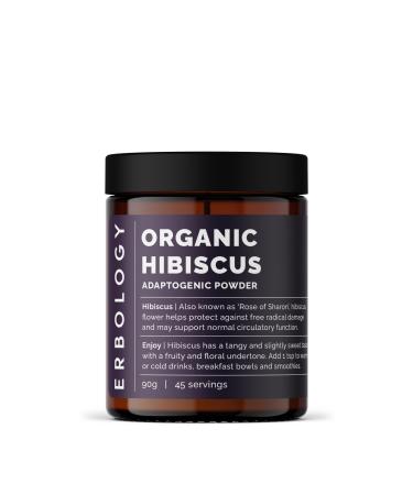 Erbology Organic Hibiscus Powder 90g - 45 Servings - Destress - Sustainably Sourced Straight from Farm in India - Small Batch - Vegan - GMO-Free