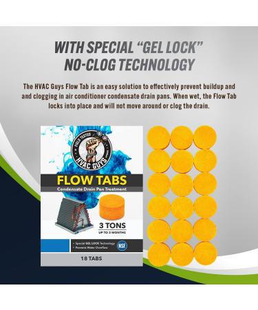 HVAC Guys Flow Tabs - 18 Pack with Gel Lock Technology | Prevents Overflow & Keeps Drain Pans Clean | 1 Tab 18 Regular Tablets | Lasts up to 3 Months | Made in the USA - Buy Online on SooperMarket.com