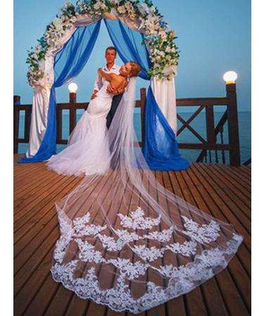 Cathedral Length Lace Bridal Wedding Veil with Comb - Floral 118 Headpiece for Women (White-2) - Buy Online on SooperMarket.com
