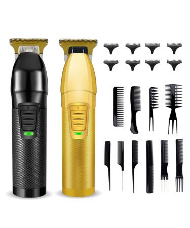 2 Pieces Hair Clippers for Men Cordless Hair Clippers Hair Clippers Set Professional Hair Clippers Rechargeable Hair Clipper with 10 Pieces Styling Combs (Black Gold)