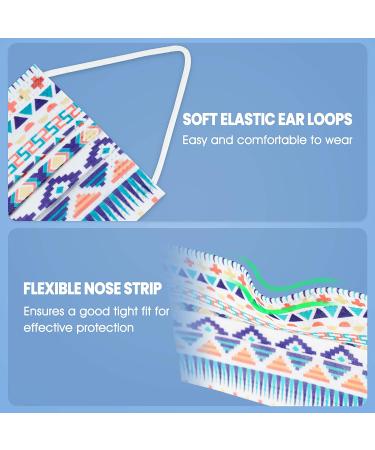 60 PCS Disposable Native American Tribal Symbol Fashion Face Mask - Aztec Navajo Geometric Patterns, 3-Ply, Individually Packed, Skin-Friendly & Breathable - Unisex Adults - Buy Online on SooperMarket.com