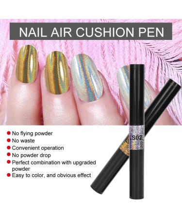 2 colors/set Chrome Air Cushion Nail Powder Pen Manicure Cushion Magic Pen Nail Glitter Mirror Powder Pen Manicure Tool for Home and Nail Salon - Buy Online on SooperMarket.com