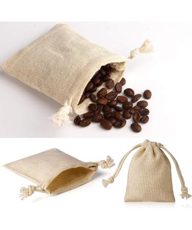20PCS 3x3.7Inch Double Drawstring Cotton Cloth Bags - Beige | Small Jewelry Bracelet Beads Spice Gift Bags - Buy Online on SooperMarket.com