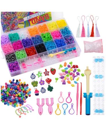 Kayzyue Girls' Bracelet Making Kit Rubber Band Bracelet Kit DIY Crafts Loom Bracelet Making Kit, 4800 Pieces, with Storage Containers, Amulets, Y-Looms, Crochets and S-Clips (4800 Pieces) 4800 Pcs