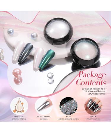 BORN PRETTY Chrome Powder Metallic Mirror & Mermaid Pearl Pigment Manicure Set - 2 Boxes - Buy Online on SooperMarket.com