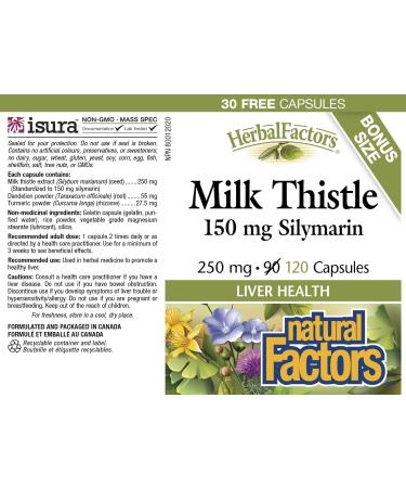 Natural Factors Milk Thistle - Bonus Size - 120 capsules - Buy Online on SooperMarket.com