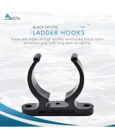MARINE CITY Black Nylon Ladder Hooks - Pack of 2 | Easy Access Holder Bracket for Boats & Yachts | Light Weighted & Best Grip 1-1/2 Inches Pole Storage Clip - Buy Online on SooperMarket.com