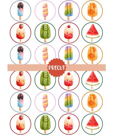 PRECUT Ice Lolly Edible Cupcake Toppers - Summer Ice Cream Theme Premium Thickness SWEETENED VANILLA - wafer card disc cake decorations (Pack of 24) - Buy Online on SooperMarket.com