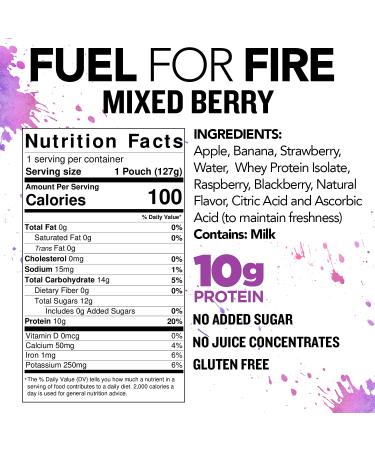 Fuel for Fire Mixed Berry Protein Smoothie Pouch (24-Pack) | Healthy Snack & Recovery | No Sugar Added | Dietitian Approved | Functional Fruit Smoothies | Gluten-Free & Kosher | 4.5oz Pouches - Buy Online on SooperMarket.com