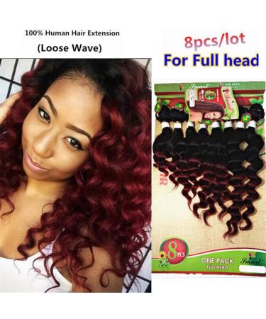 8 10 12 inches Loose Wave Hair Extensions 8 bundle of Brazilian human hair ombre burgundy hair climbing human hair bundle (8 10 12 14 inch 1b bug (loose wave)))
