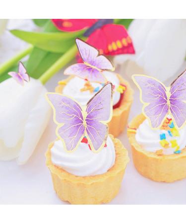 30pcs Purple Gold Edge 3D Butterfly Cupcake Toppers for Girls Women's Party Decor - Buy Online on SooperMarket.com