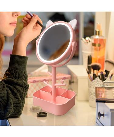 Touch-Screen Vanity Mirror with Lights & Desk Mirror Lights, Portable HD Cosmetic Lighted Mirror - Pink - Buy Online on SooperMarket.com