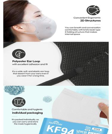 HAPPYDAY 2D KF94 Black Face Mask for Adult Made in Korea - Pack of 25 - Buy Online on SooperMarket.com