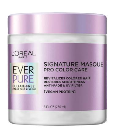 L'Oreal Paris EverPure Sulfate Free Signature Masque Pro Color Care, Hair Mask for Dry, Color Treated Hair, UV Filter, with Vegan Protein, Vegan Formula, Paraben Free, Dye Free, Gluten Free, 8 fl oz