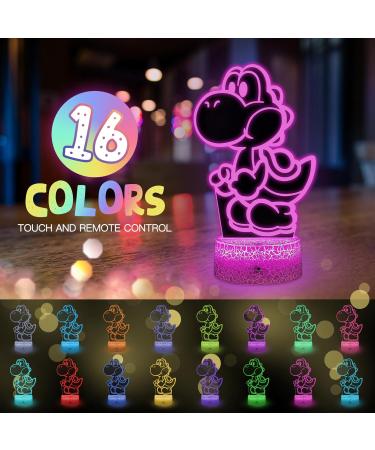 Eygerur Yoshi Night Light for Kids - 3D LED Illusion Lamp | 16 Colors Dimmable, USB Powered, Remote Control - Children's Room Decoration & Holiday Gift - Buy Online on SooperMarket.com