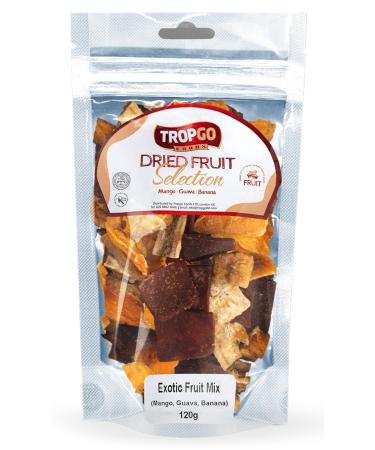 Tropgo Dried Fruit Selection 120g - Exotic Fruit Mix - Mixed Dried Fruit in Pouch - Healthy Snacks for Adults and Kids - Mango Guava Banana